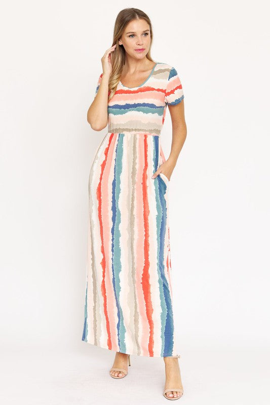 Water Color Short Sleeve Maxi Dress