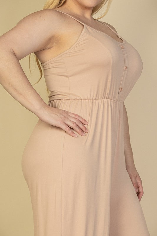 Plus Size Button Front Wide Leg Jumpsuit