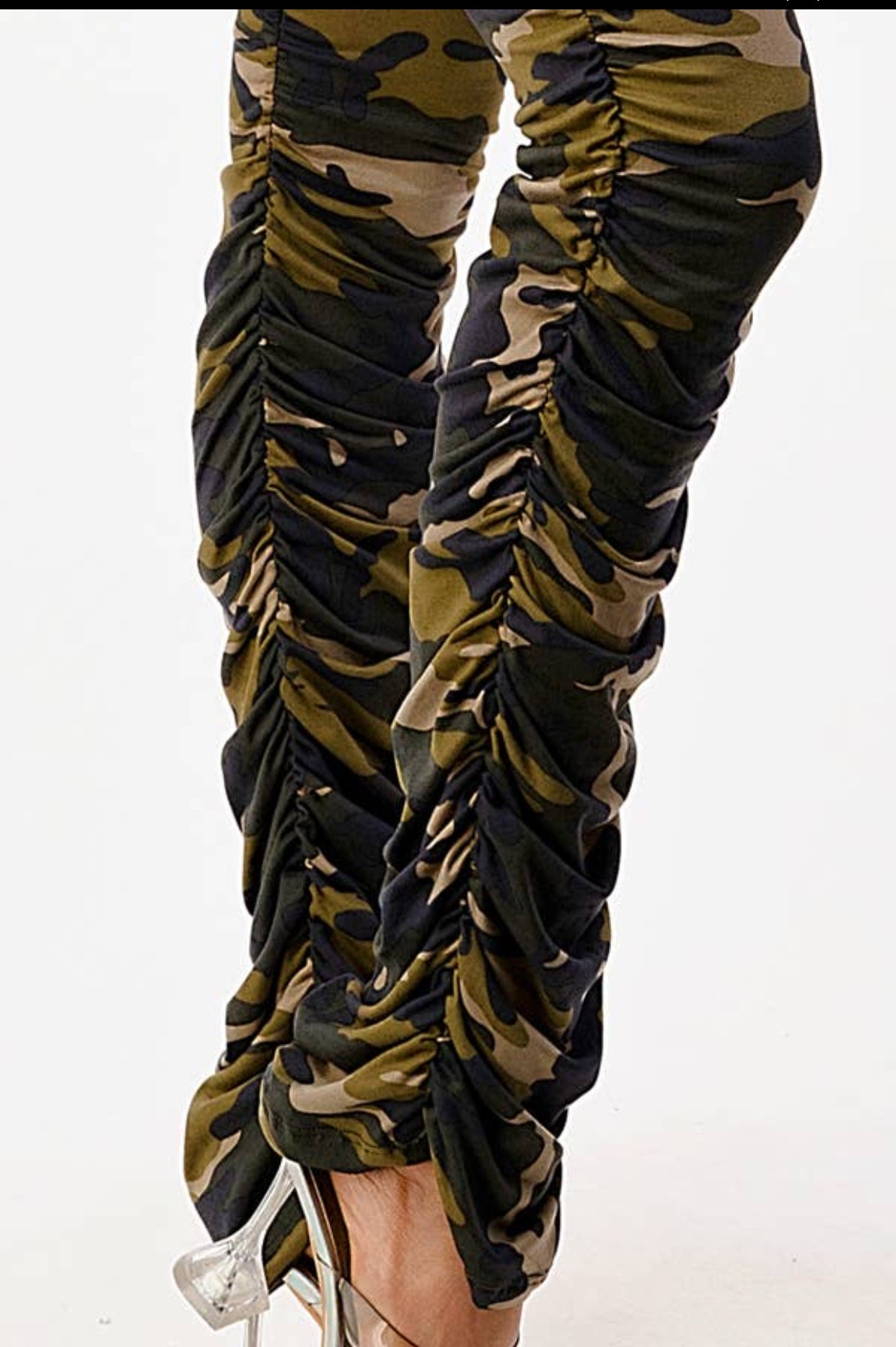 Camo V Neck Jumpsuits w/Waist Tie